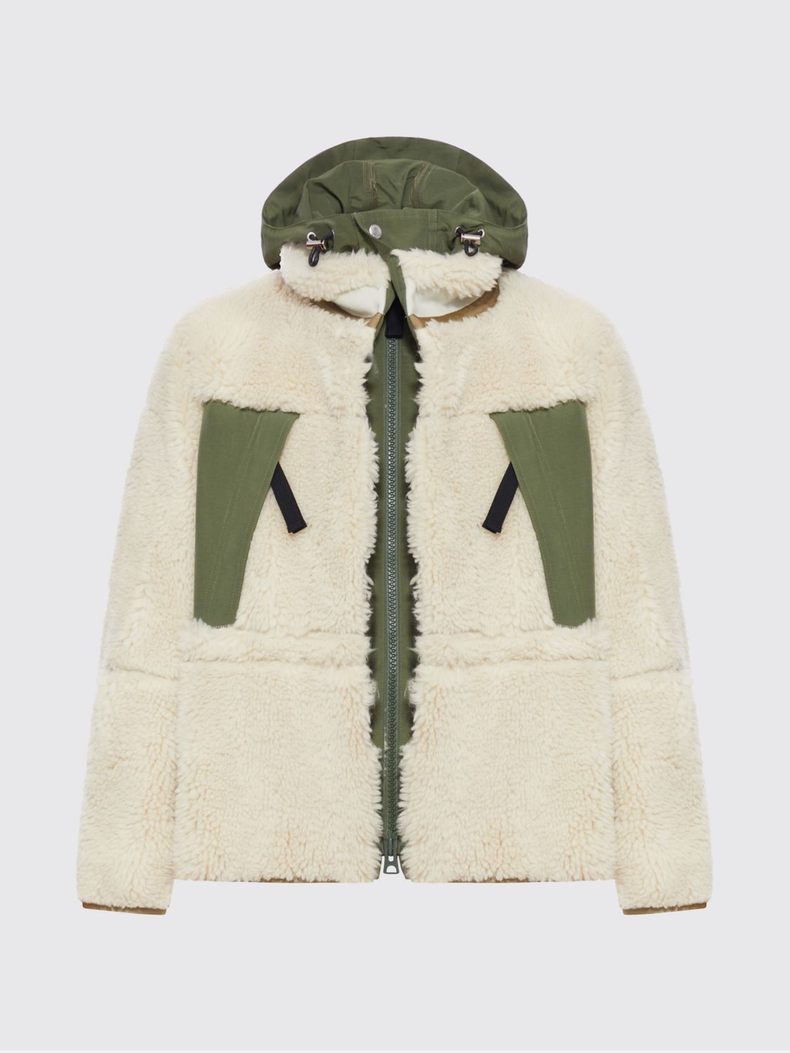 Sacai Eco Shearling And Nylon Jacket In Brown