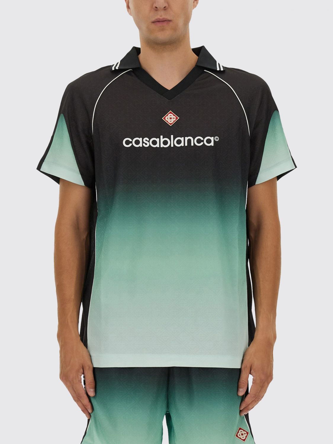 Casablanca Piping Contrast Gradient V Neck T-shirt In Green