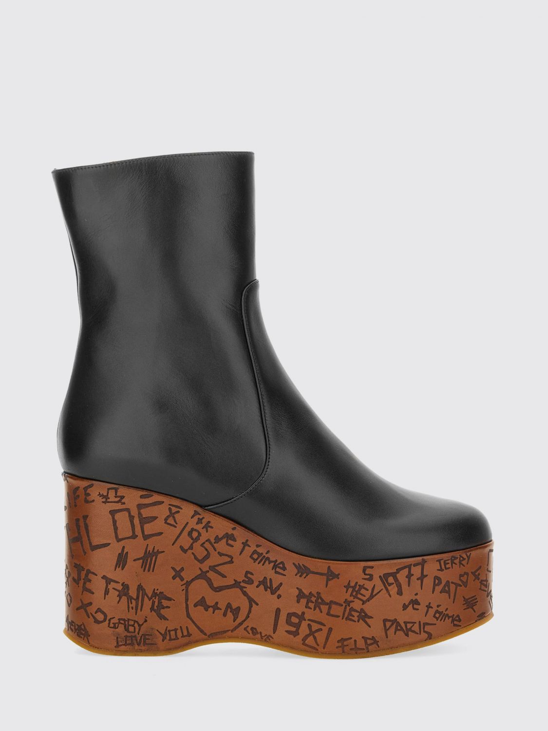 Chloé Graphic Print Ankle Boots With Platform Sole In Black