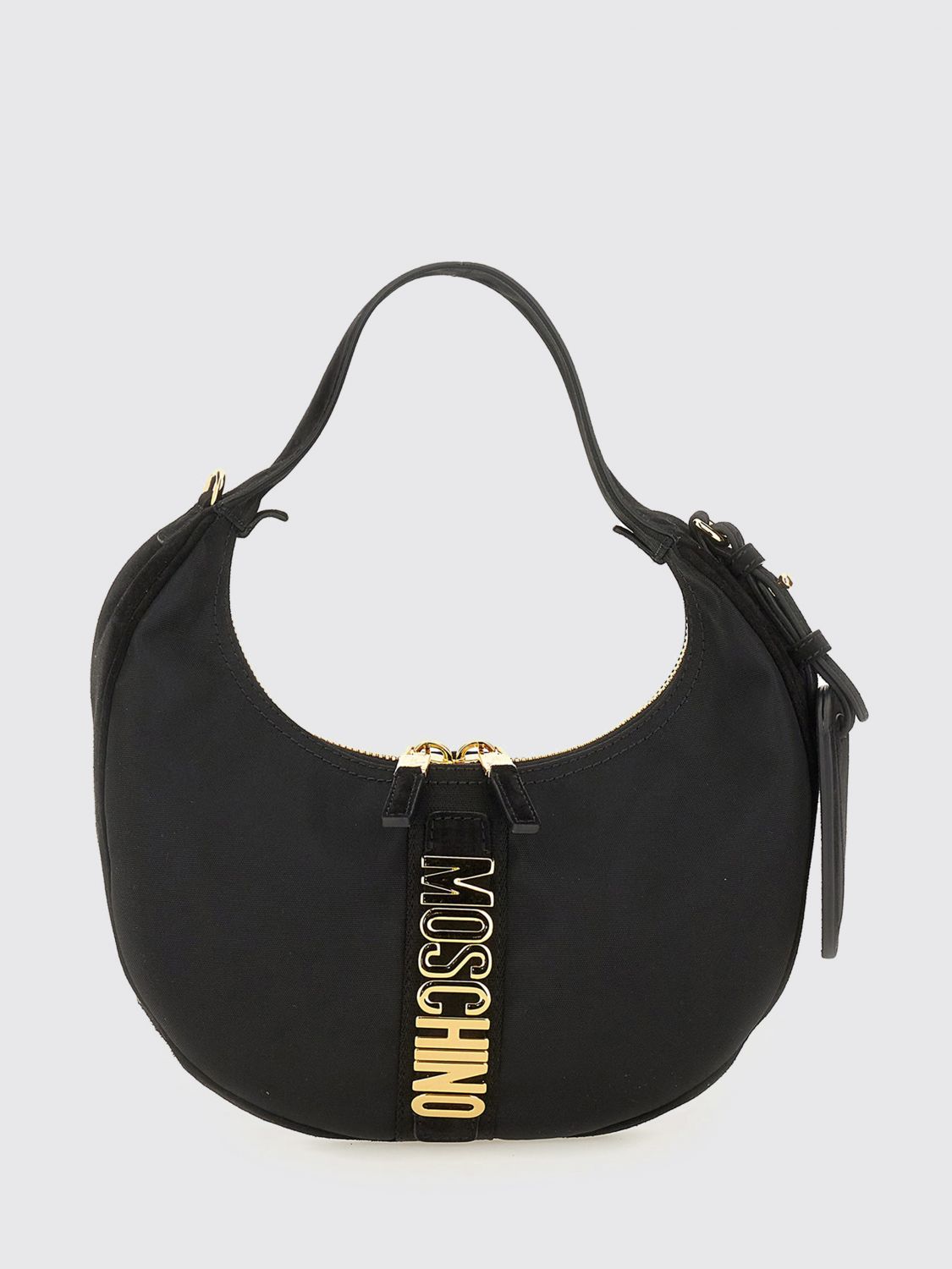 Moschino Crescent-shaped Handbag With Gold-tone Accents In Blue