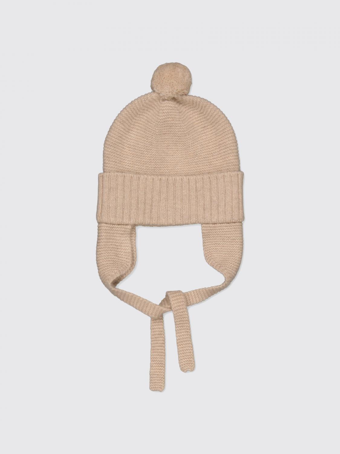 Bobbin & Tricot Baby Cashmere Pompom Beanie In Sand