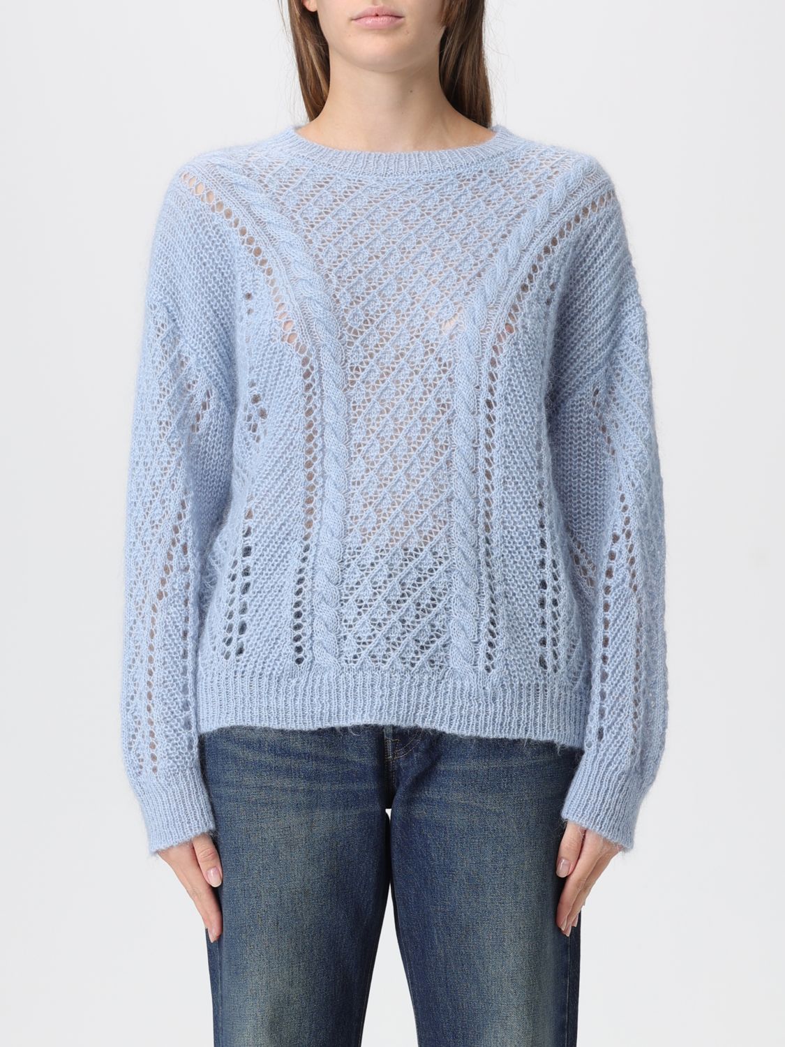 Twinset Cable-knit Open-work Sweater In Blue