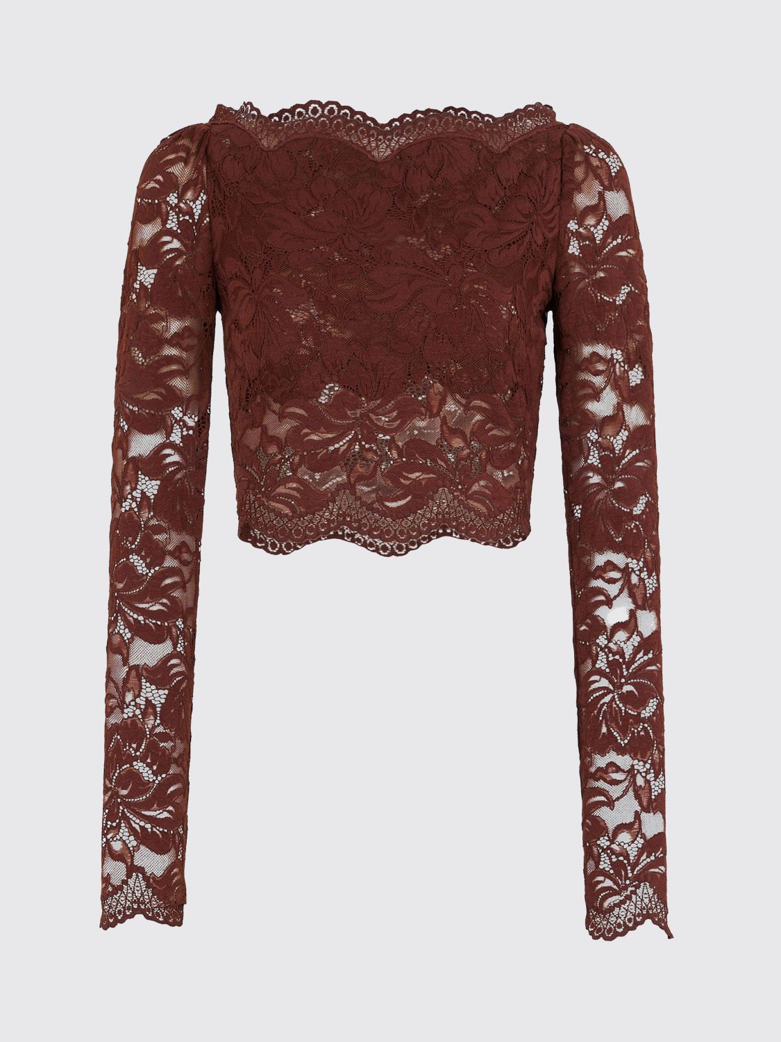 Rabanne Intricate Floral Lace Long-sleeve Top In Brown