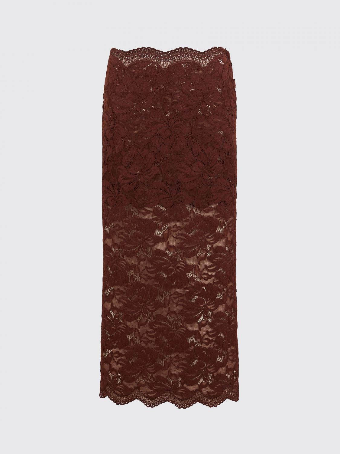 Rabanne Floral Stretch-guipure Lace Midi Skirt In Brown
