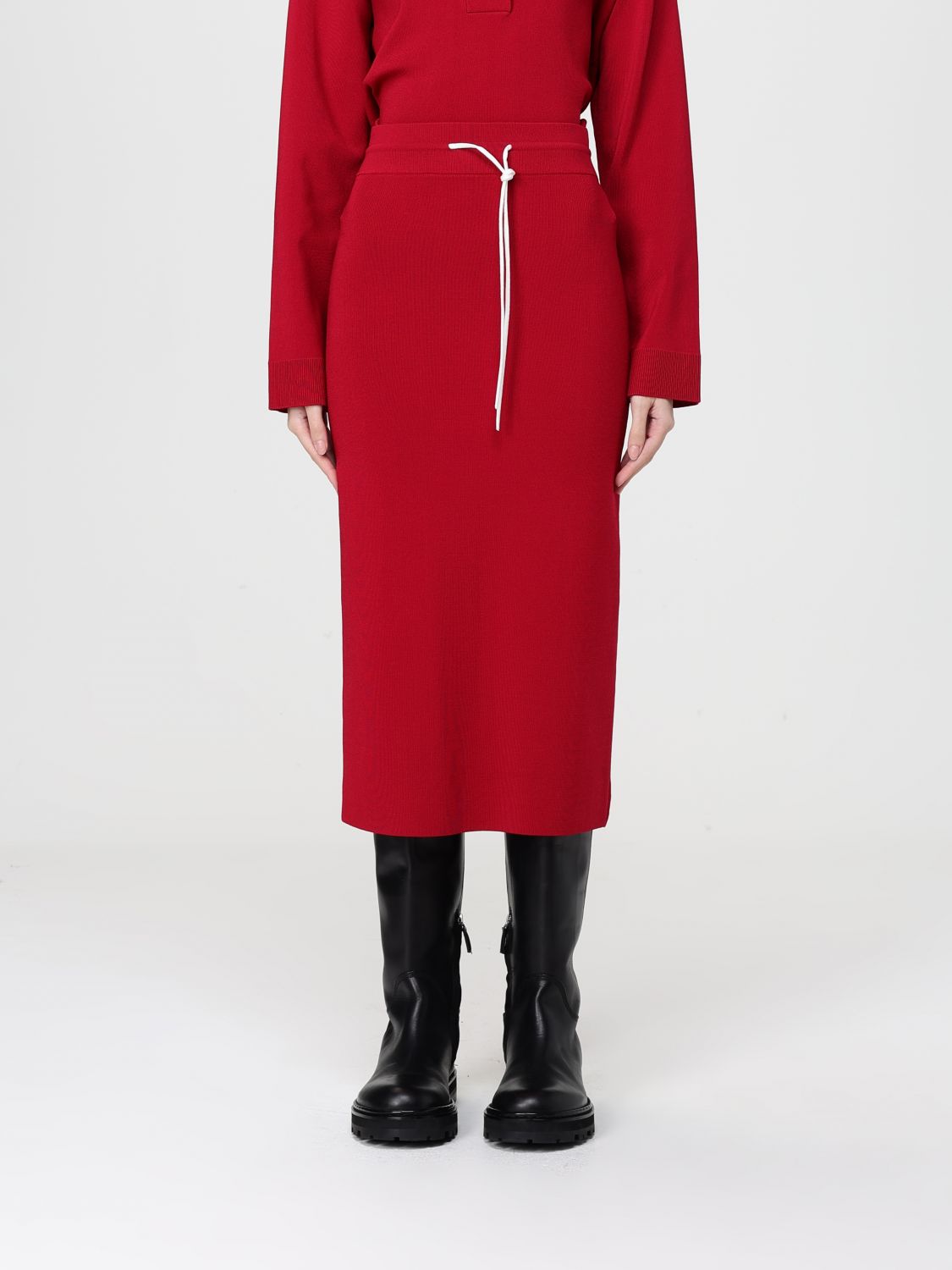 Patrizia Pepe Drawstring Midi Skirt In Red