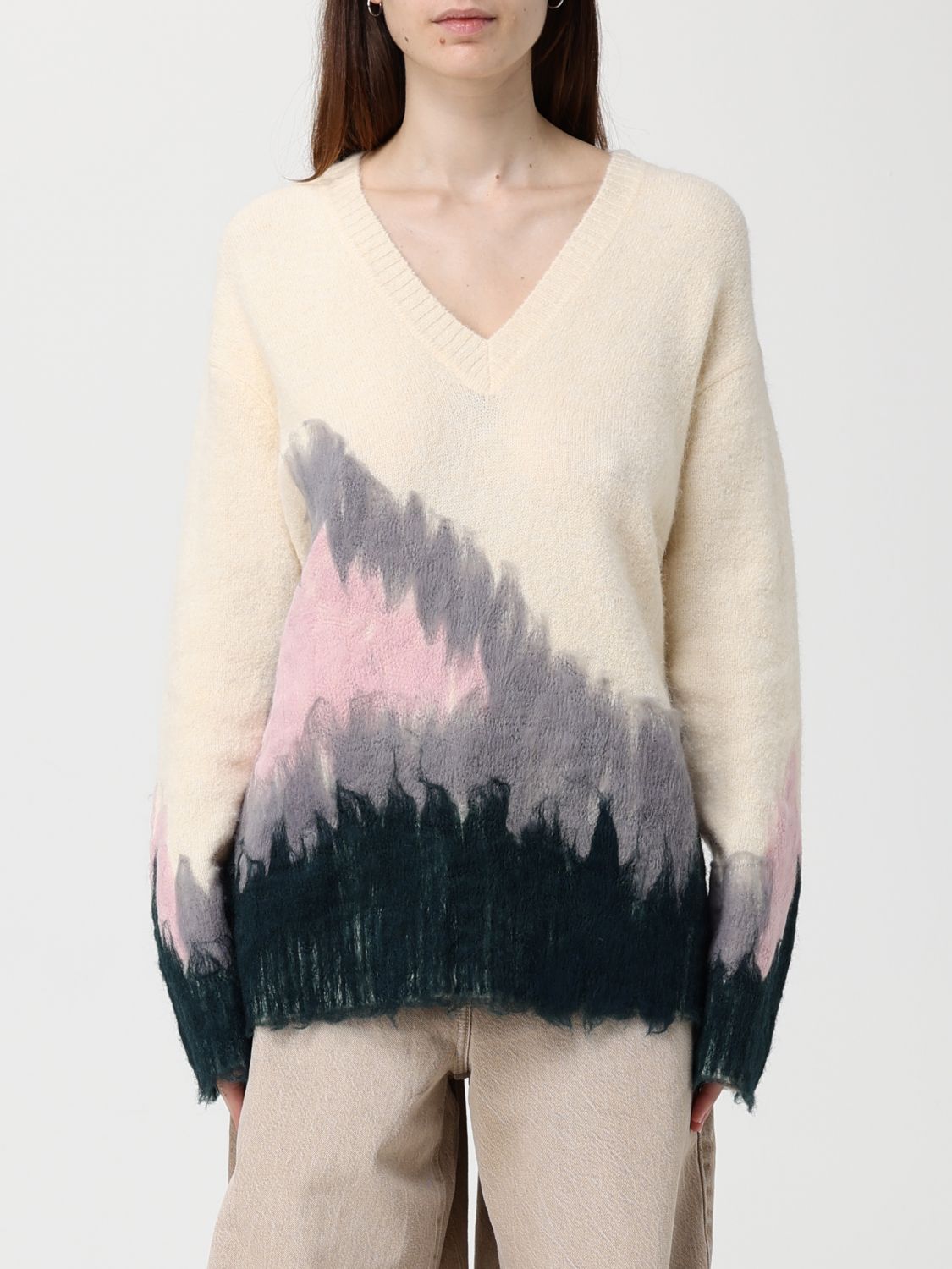 Patrizia Pepe Soft Oversized Sweater With White Pattern In Multi