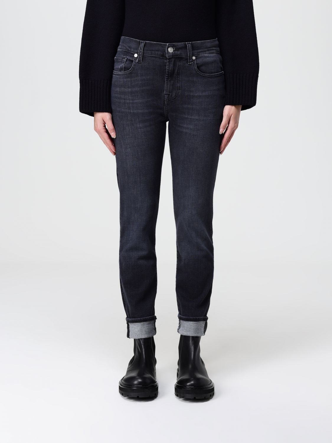 7 For All Mankind Jeans Woman Color Black In Black