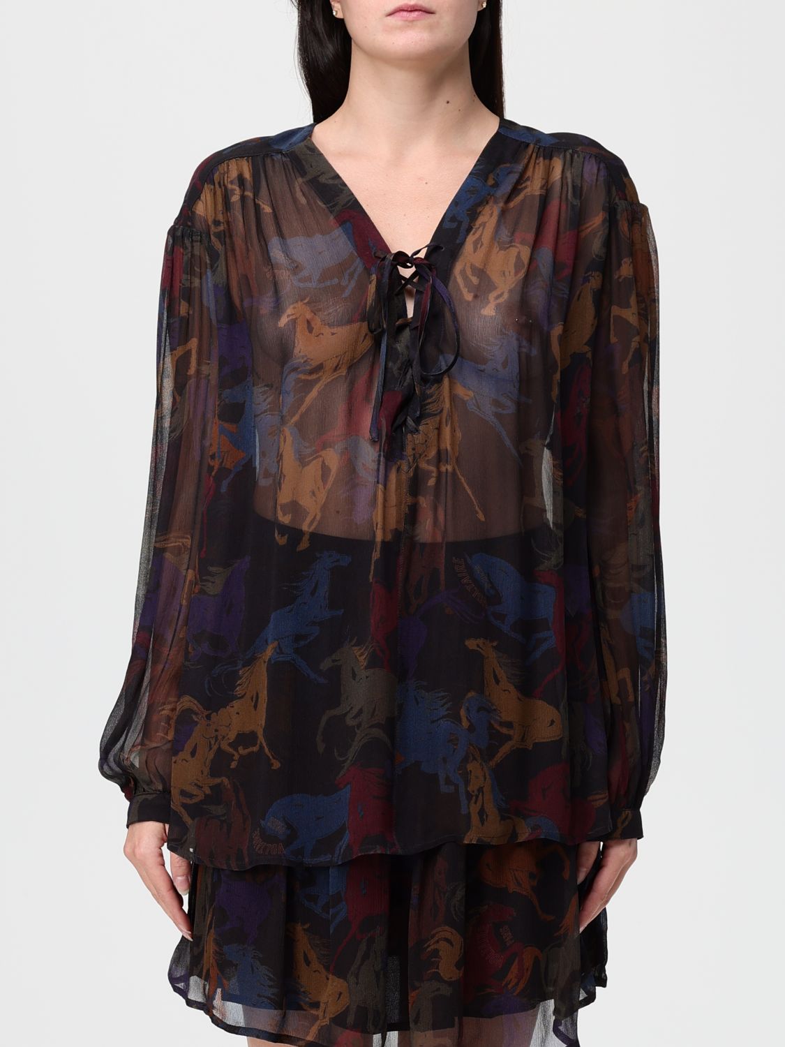 Zadig & Voltaire Womens Dark Chocolate Tamela Horse-print Woven Shirt In Animal Print