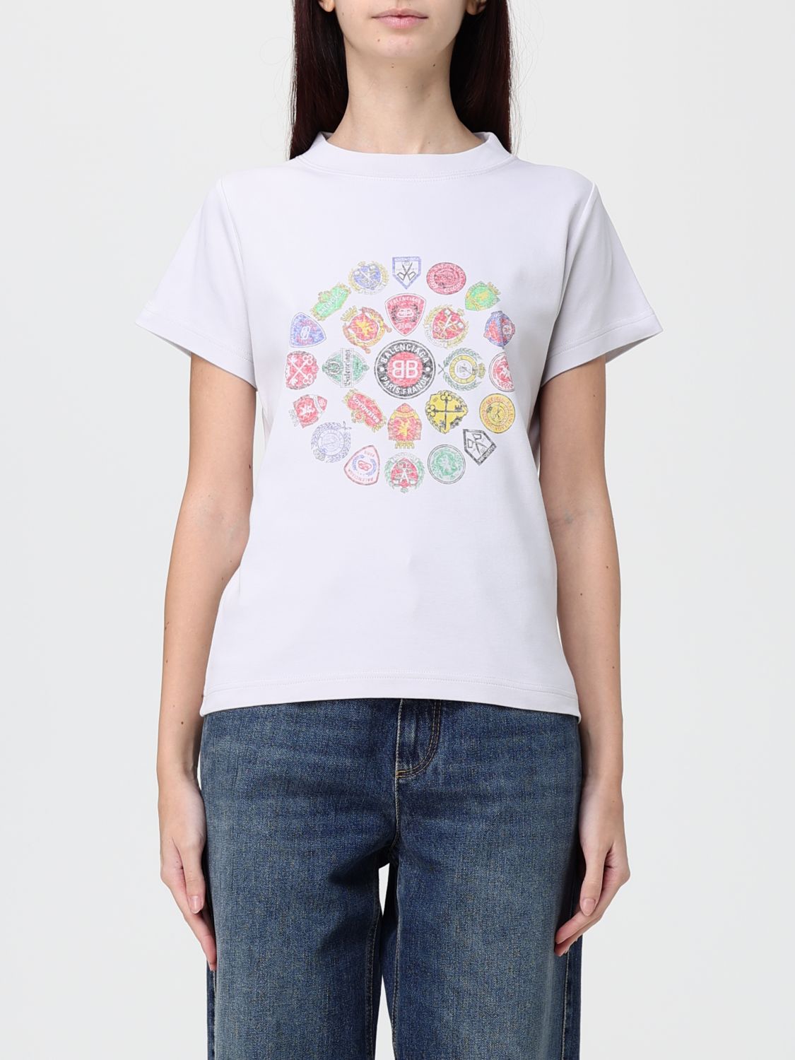 Balenciaga Women Graphic Logo Crew Neck T-shirt In White