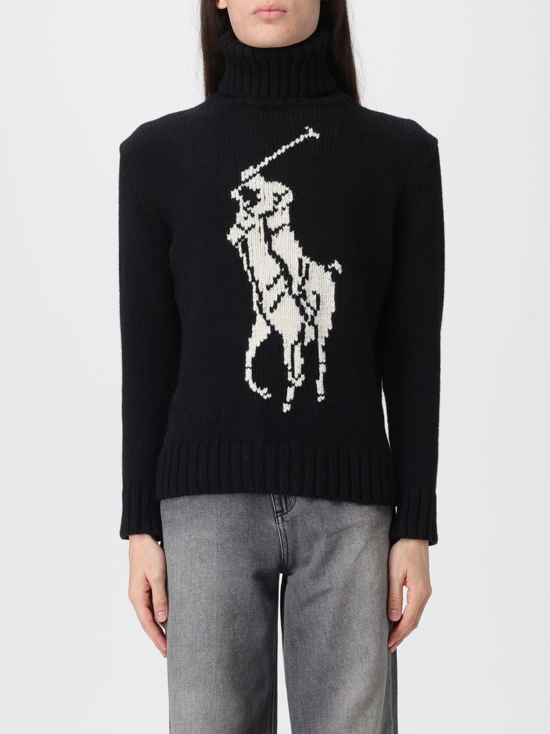 Polo Ralph Lauren Logo Wool Turtleneck Sweater In Black