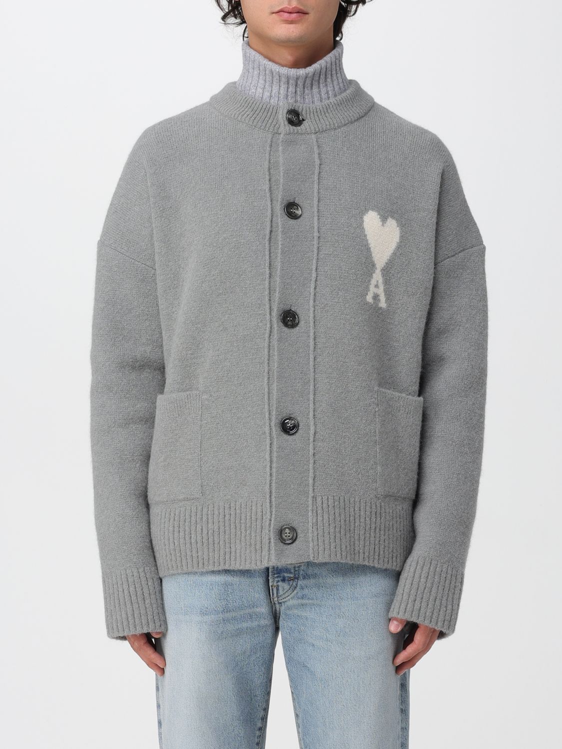 Ami Alexandre Mattiussi Ami Paris Grey Wool Cardigan Ami De Coeur Men In Gray