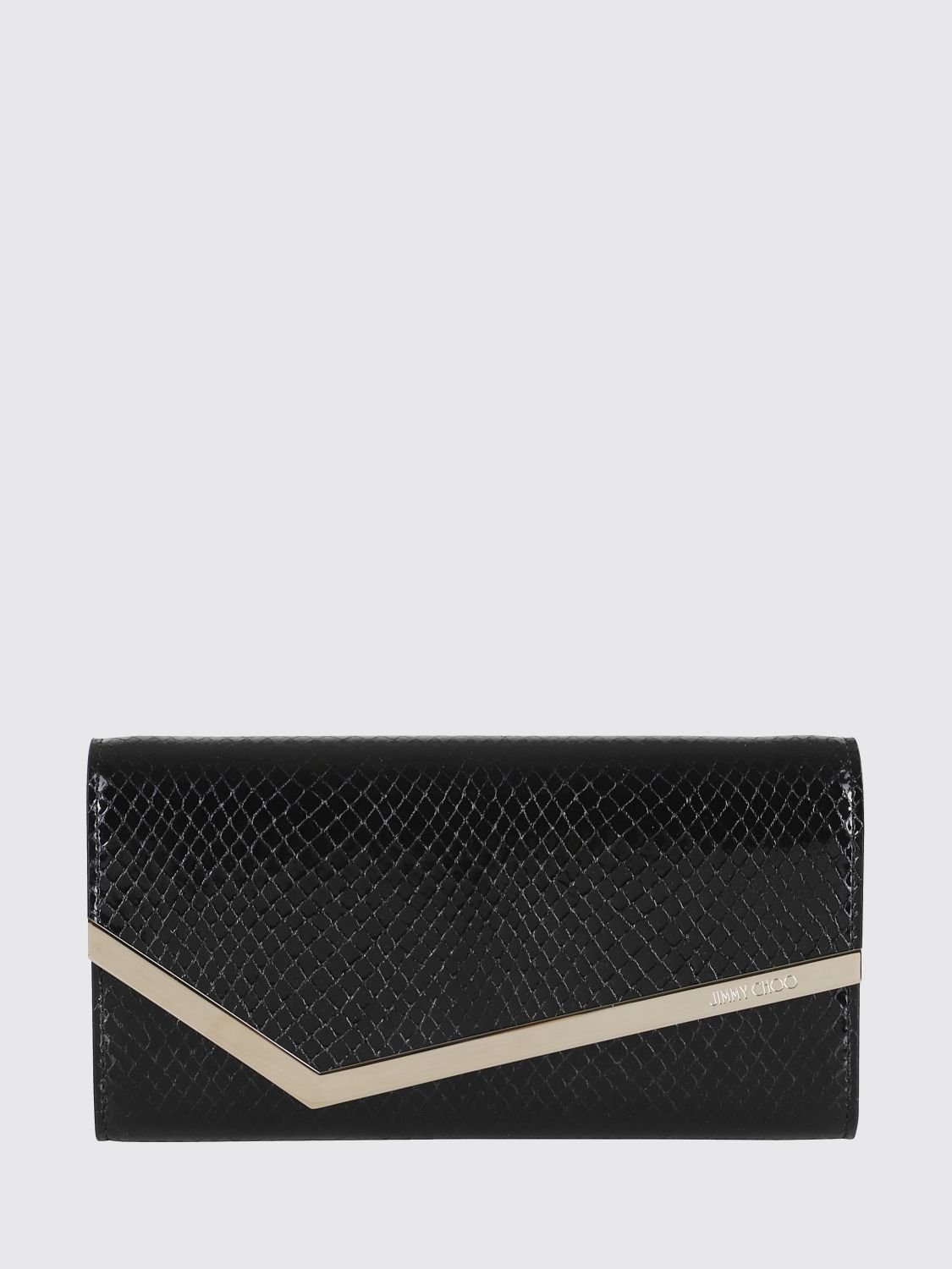 Jimmy Choo Snake-print Leather Clutch With Gold Accents In Black