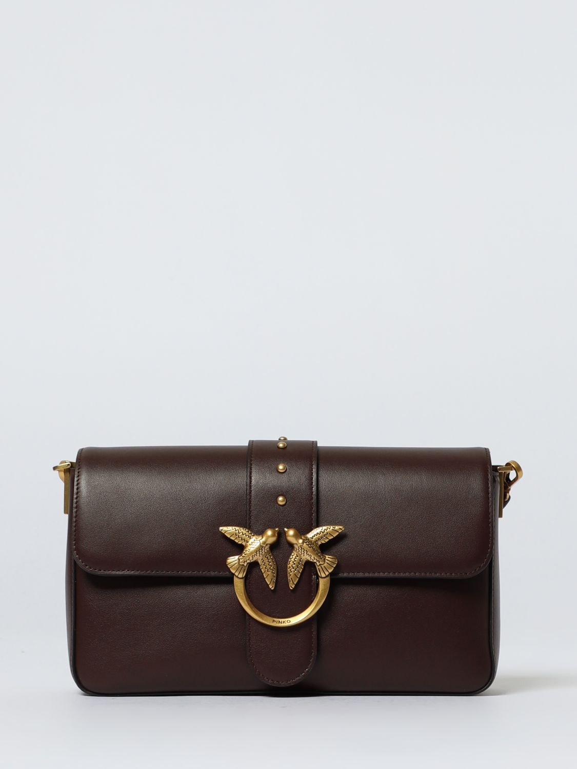 Pinko Medium Slouchy Love Birds Buckle Shoulder Bag In Black