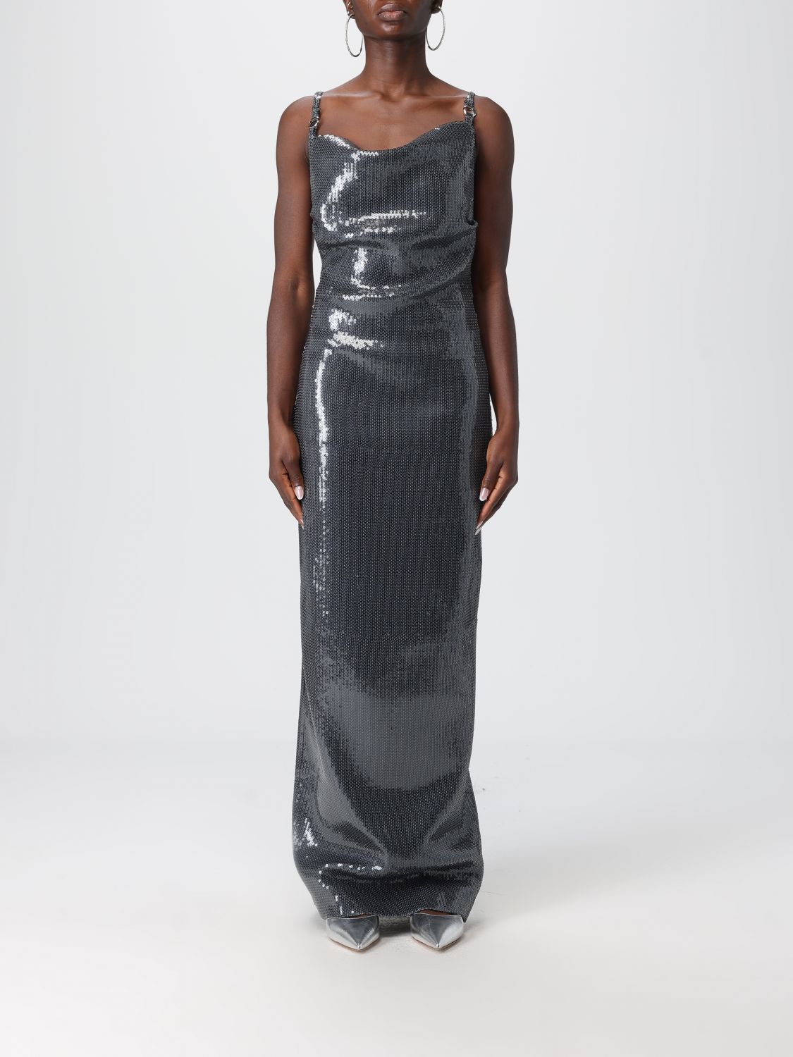 Coperni Ruched Sequin-embellished Gown In Gray