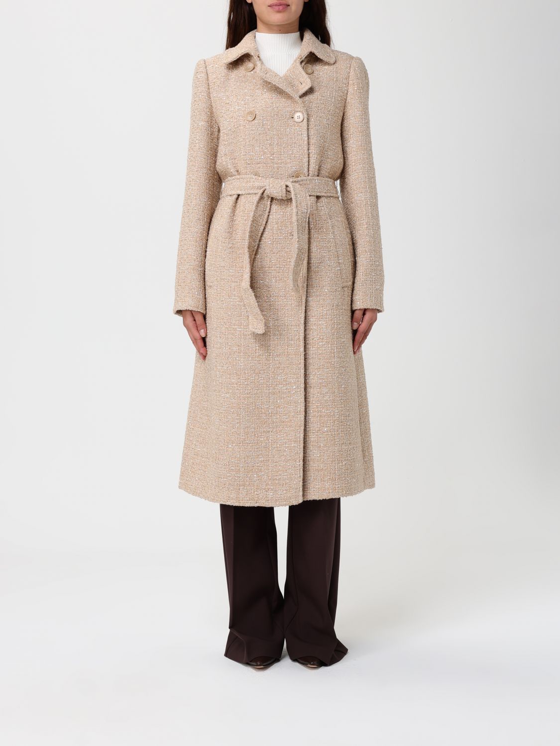 Twinset Coat Woman Color Beige In Multi