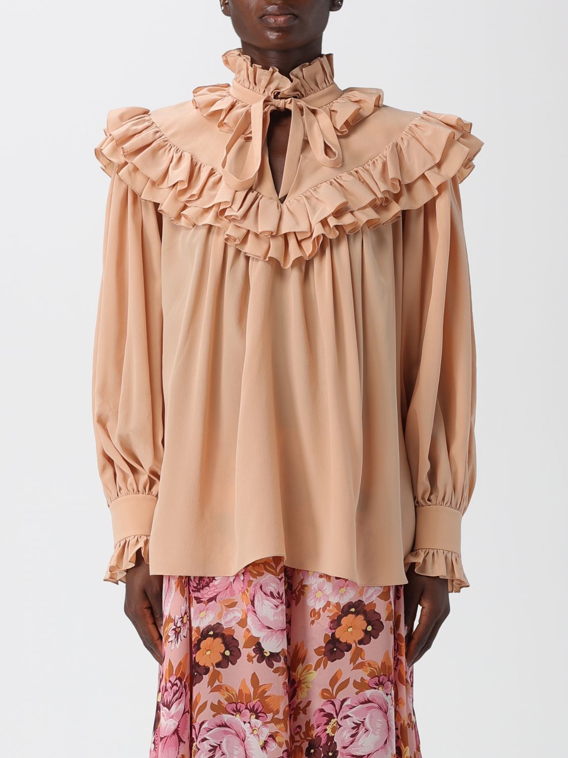 Chloé Oversized Top With Ruffles In Neutral