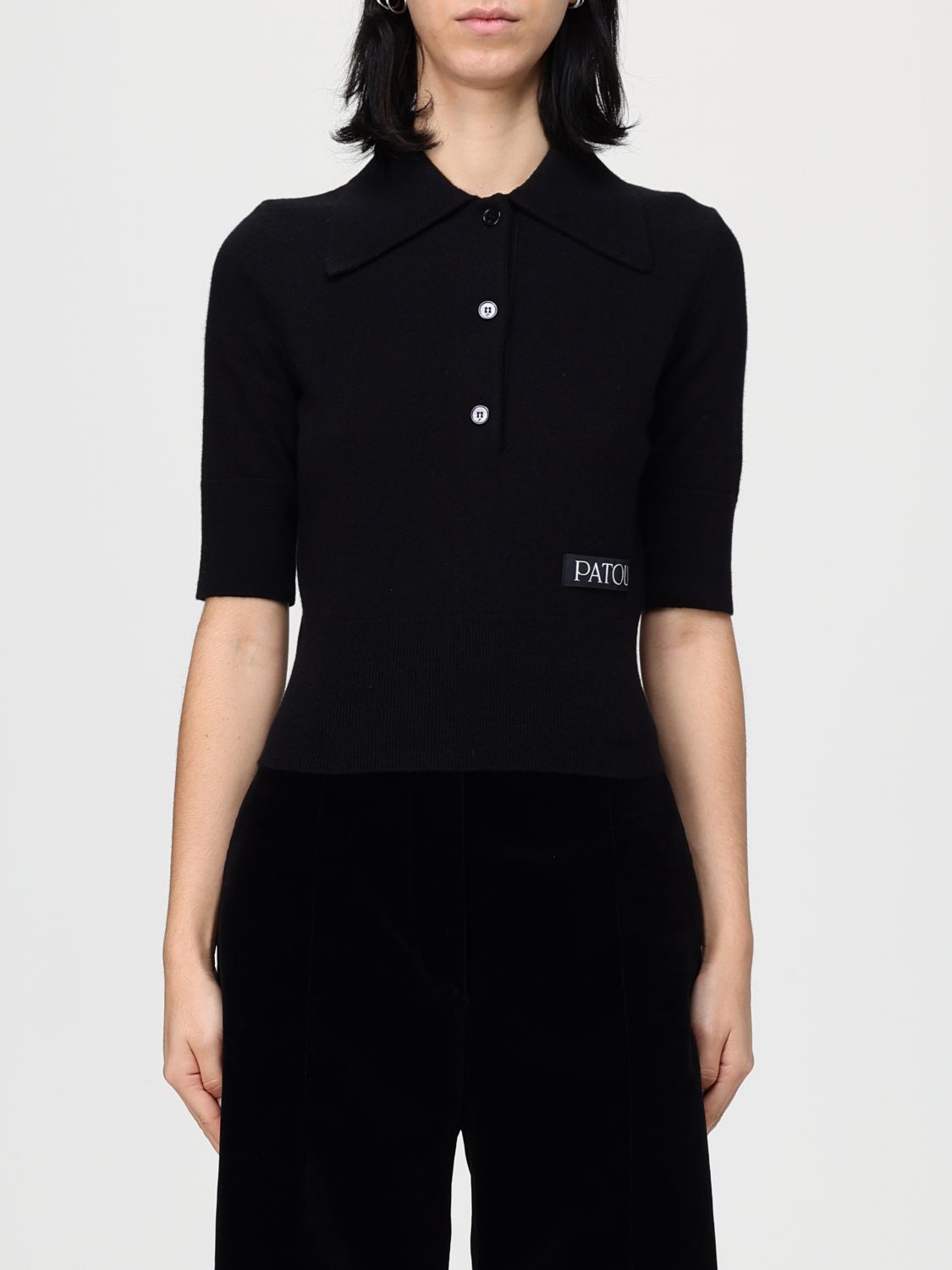 Patou Logo-patch Polo Top In Black