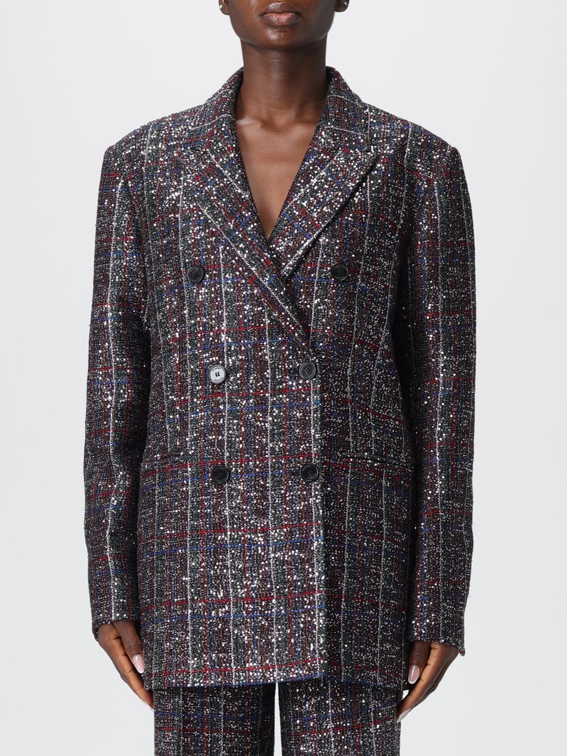 Missoni Double-breasted Checked Blazer Featuring Sequins In Gray