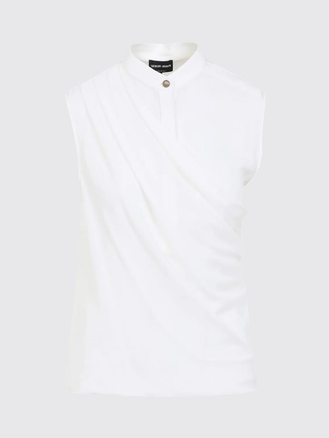 Giorgio Armani Draped Silk Shirt Korean Collar In White