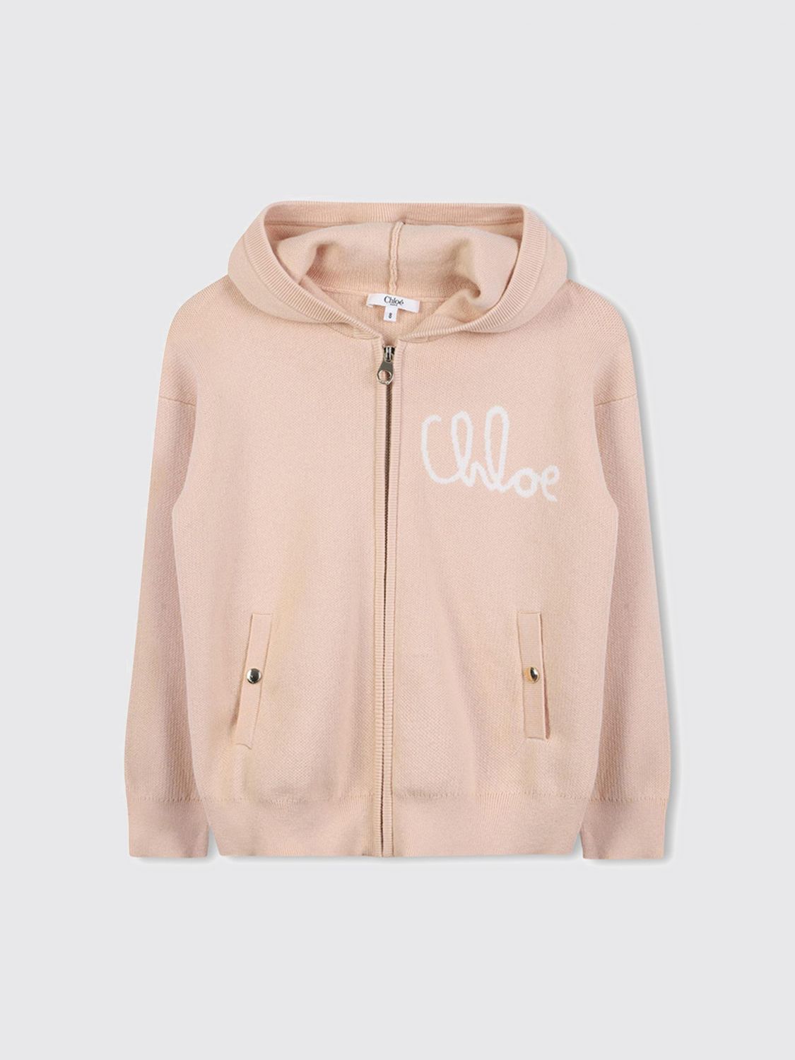 Chloé Logo Cotton And Wool Zip-up Hoodie In Pink