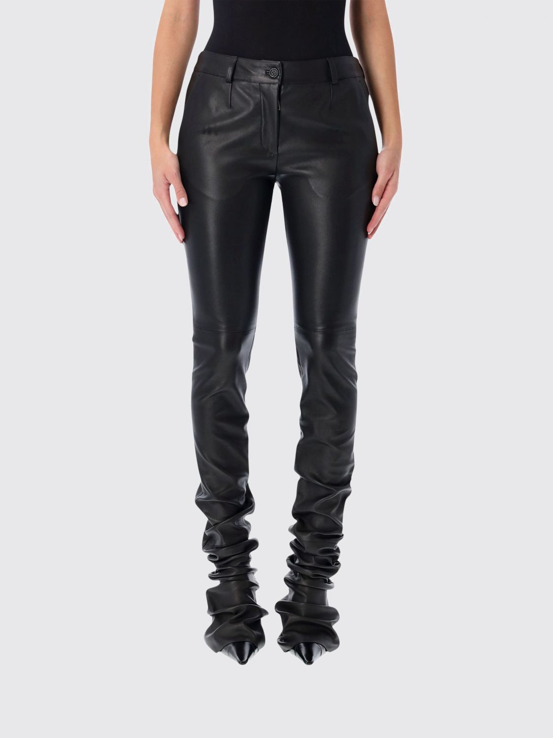 Dolce & Gabbana Slim Stretch Leather Pant In Black