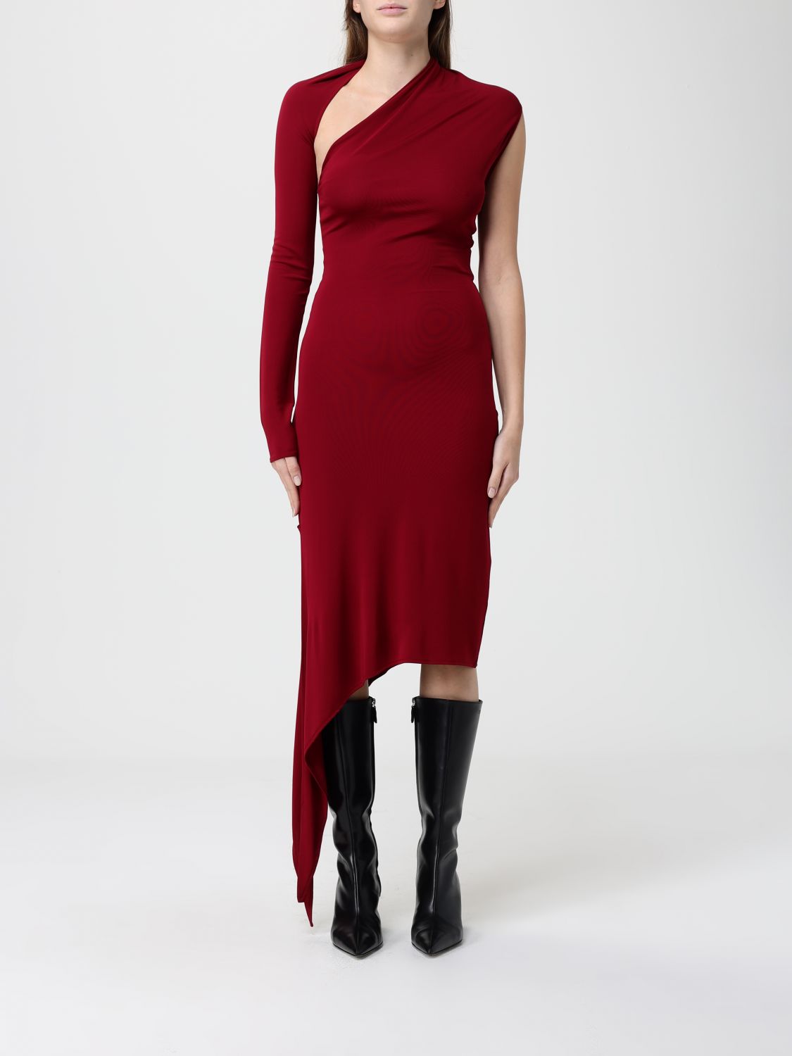 Courrèges One Shoulder Crepe Dress Woman Grenat In Viscose In Burgundy