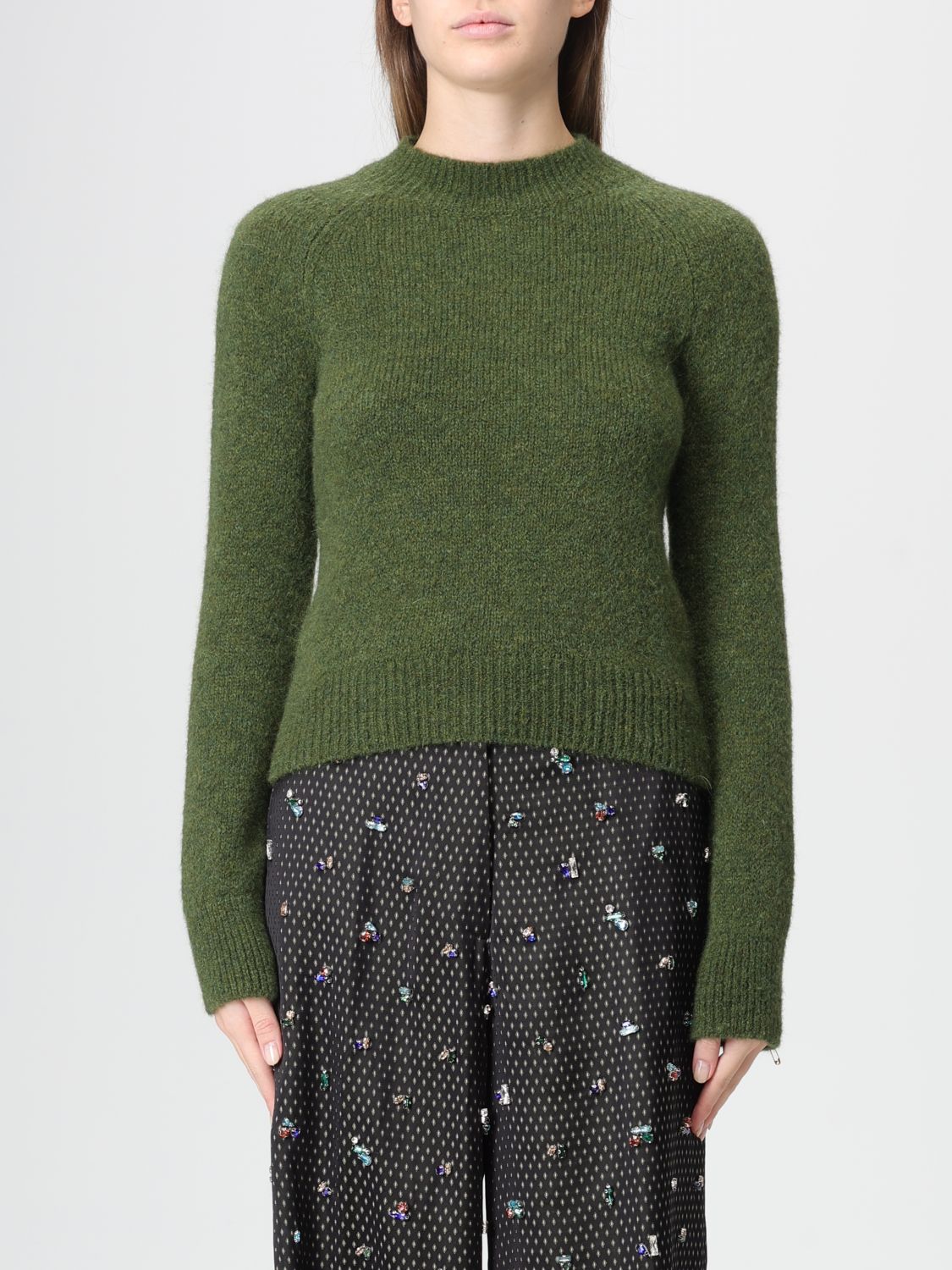 Dries Van Noten Textured Knit Pullover Raglan Sleeves In Green