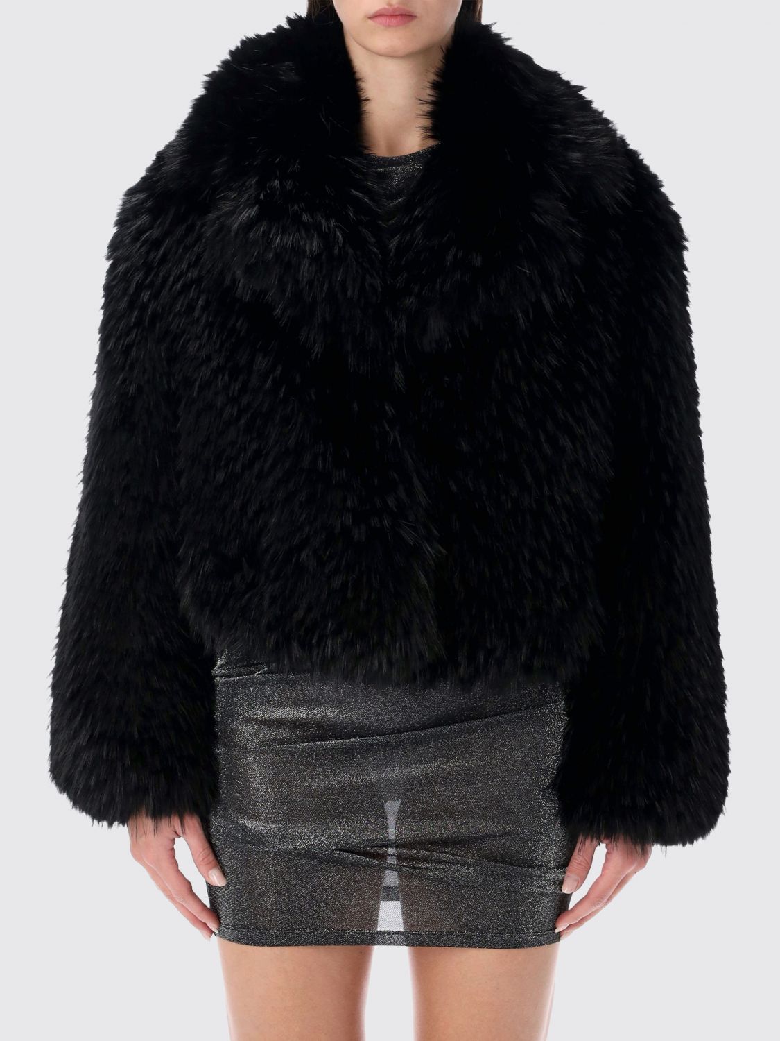 Stand Studio Samara Fox Effect Faux Fur Jacket In Black