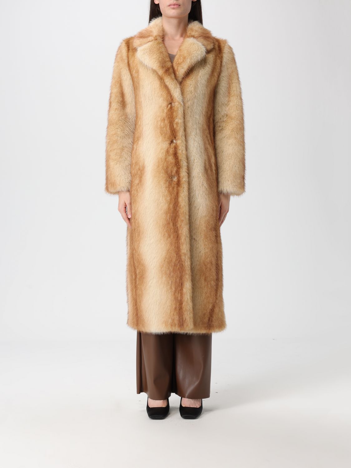 Stand Studio Nora Long Faux Fur Coat In Brown
