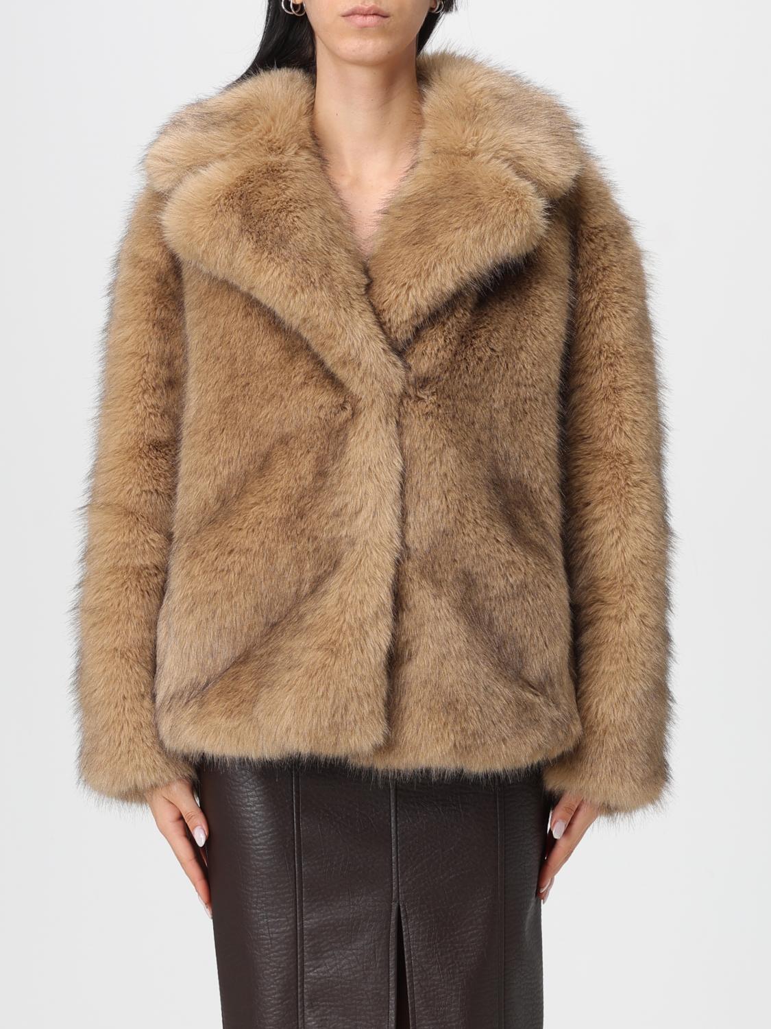 Stand Studio Tailored Faux Fur Jacket With Classic Collar In Brown