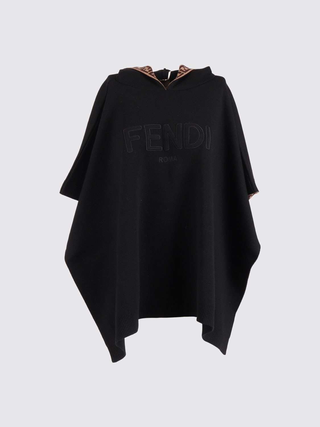 FENDI Mantella con cappuccio in lana vergine