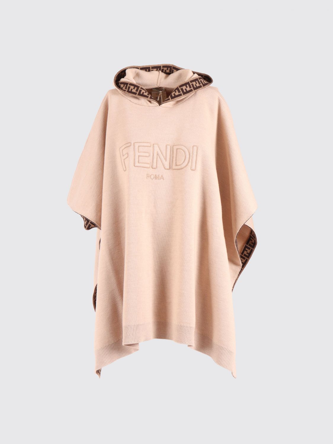 FENDI Mantella con cappuccio in lana vergine
