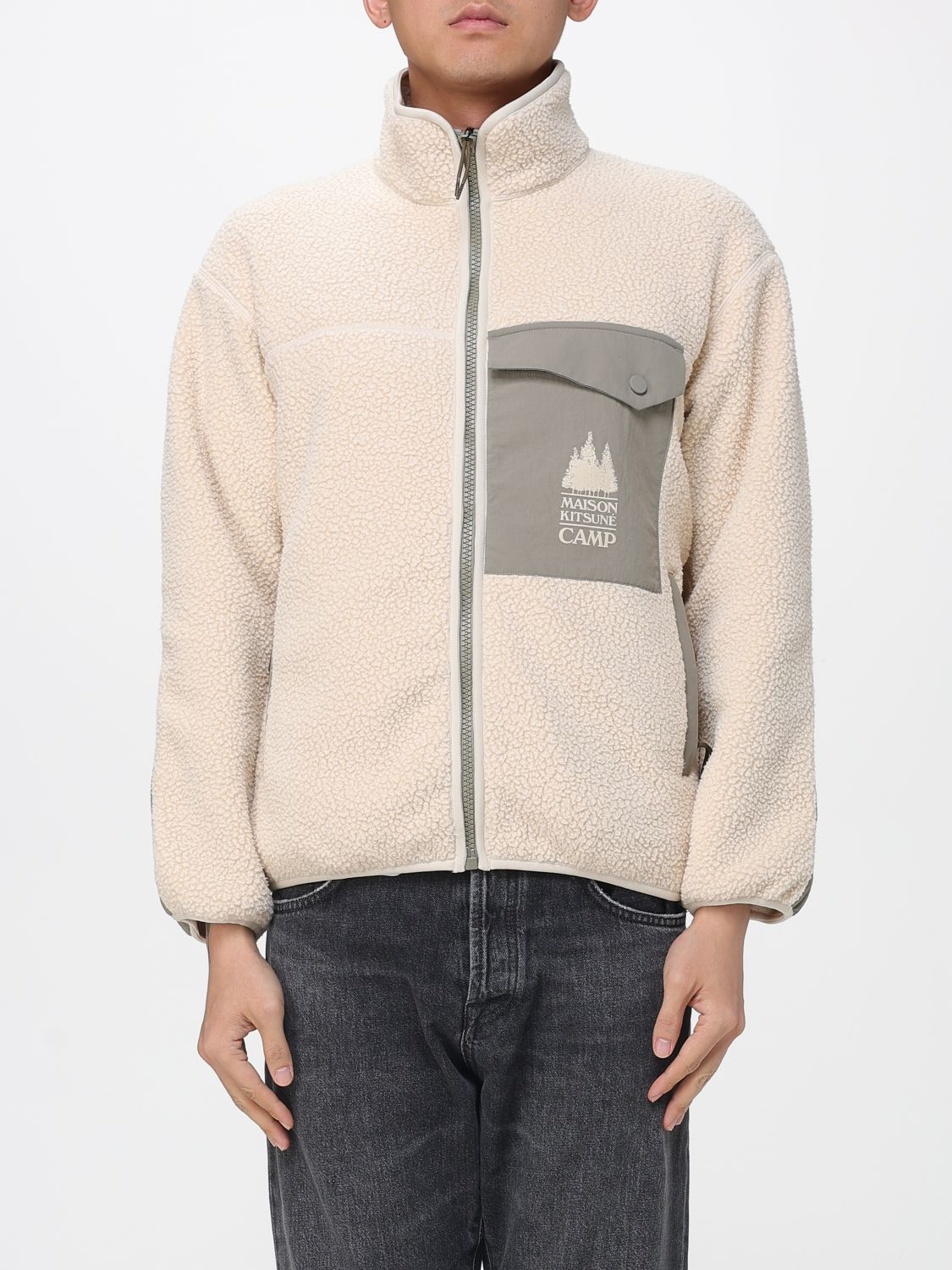 Maison Kitsuné Casual Fleece Zipped Jacket Clothing In Neutral