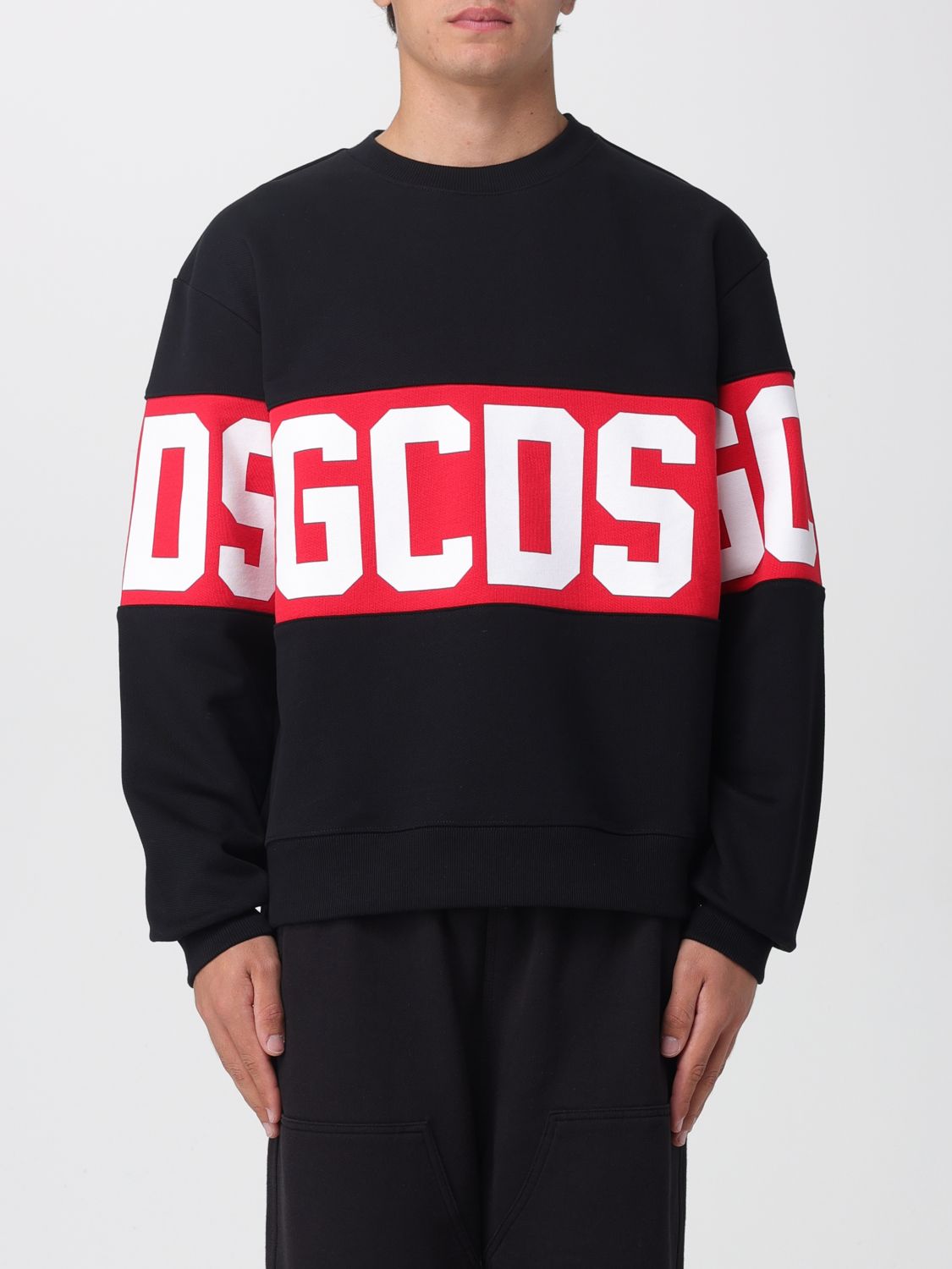 Gcds Black Sweater With Bold Red Band And Block Letters In Black