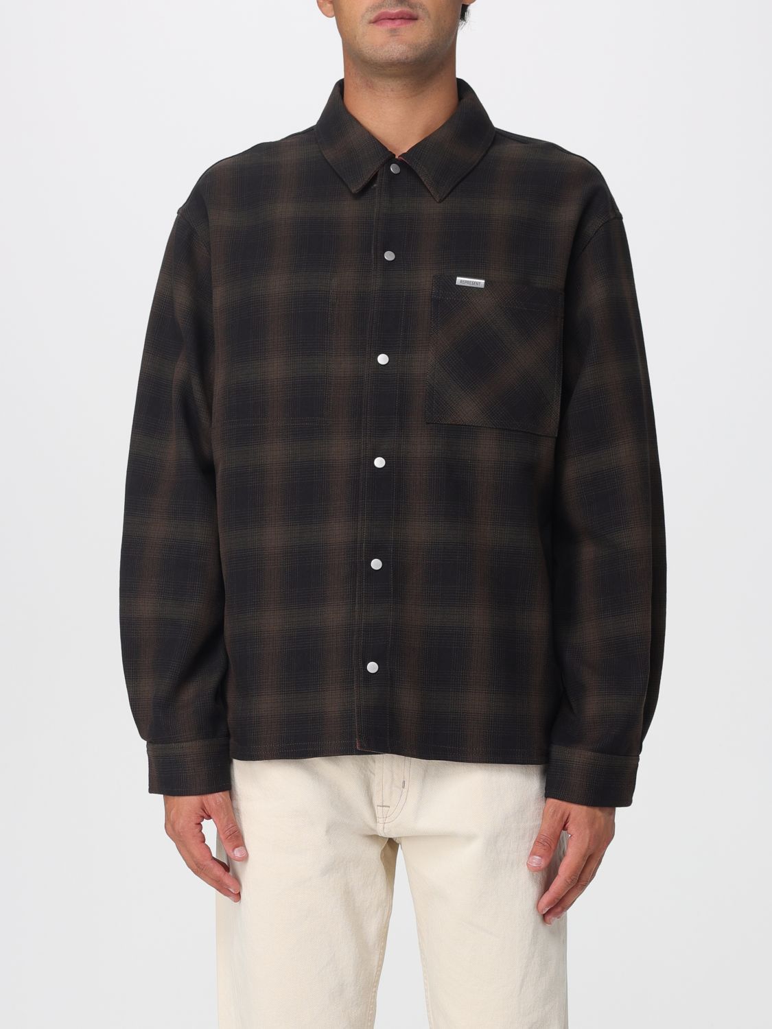 Represent Cotton Reversible Check Overshirt In Black