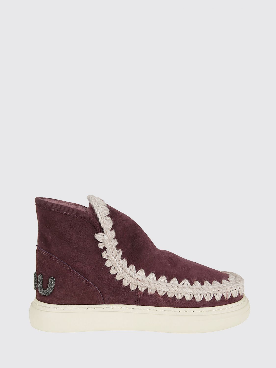 Mou Burgundy Suede Ankle Boots With Whipstitch Detailing In Burgundy