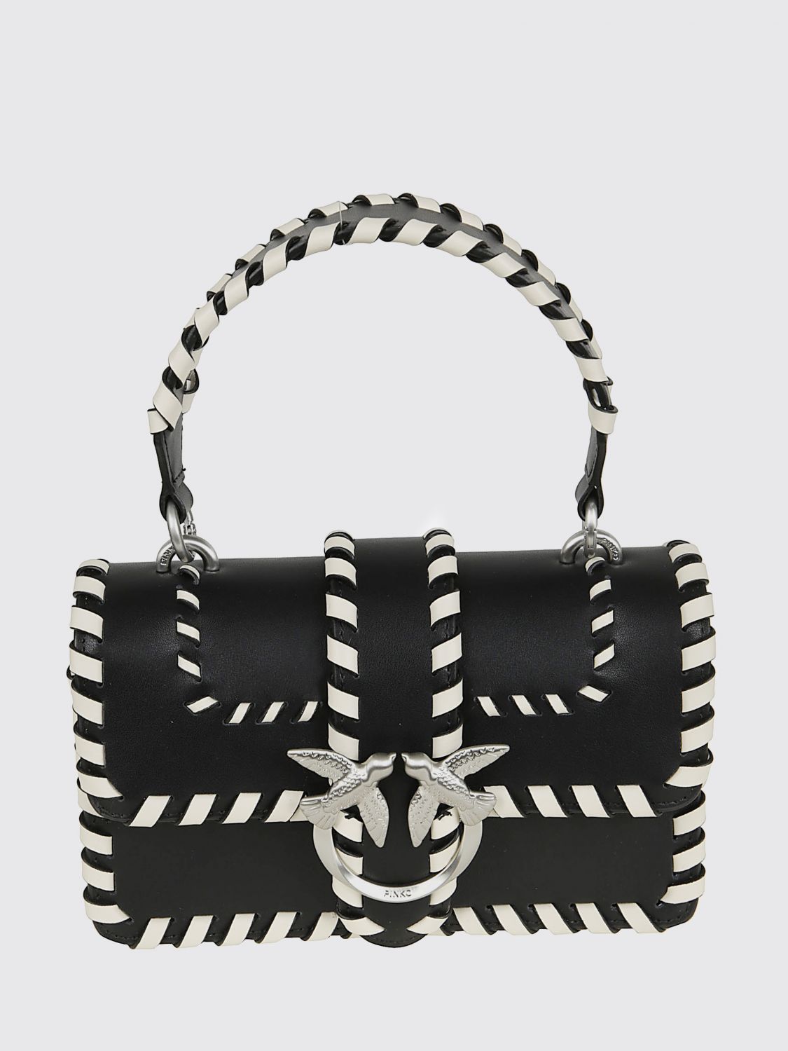 Pinko Rectangular Black Crossbody Bag With Braided Trim In Black