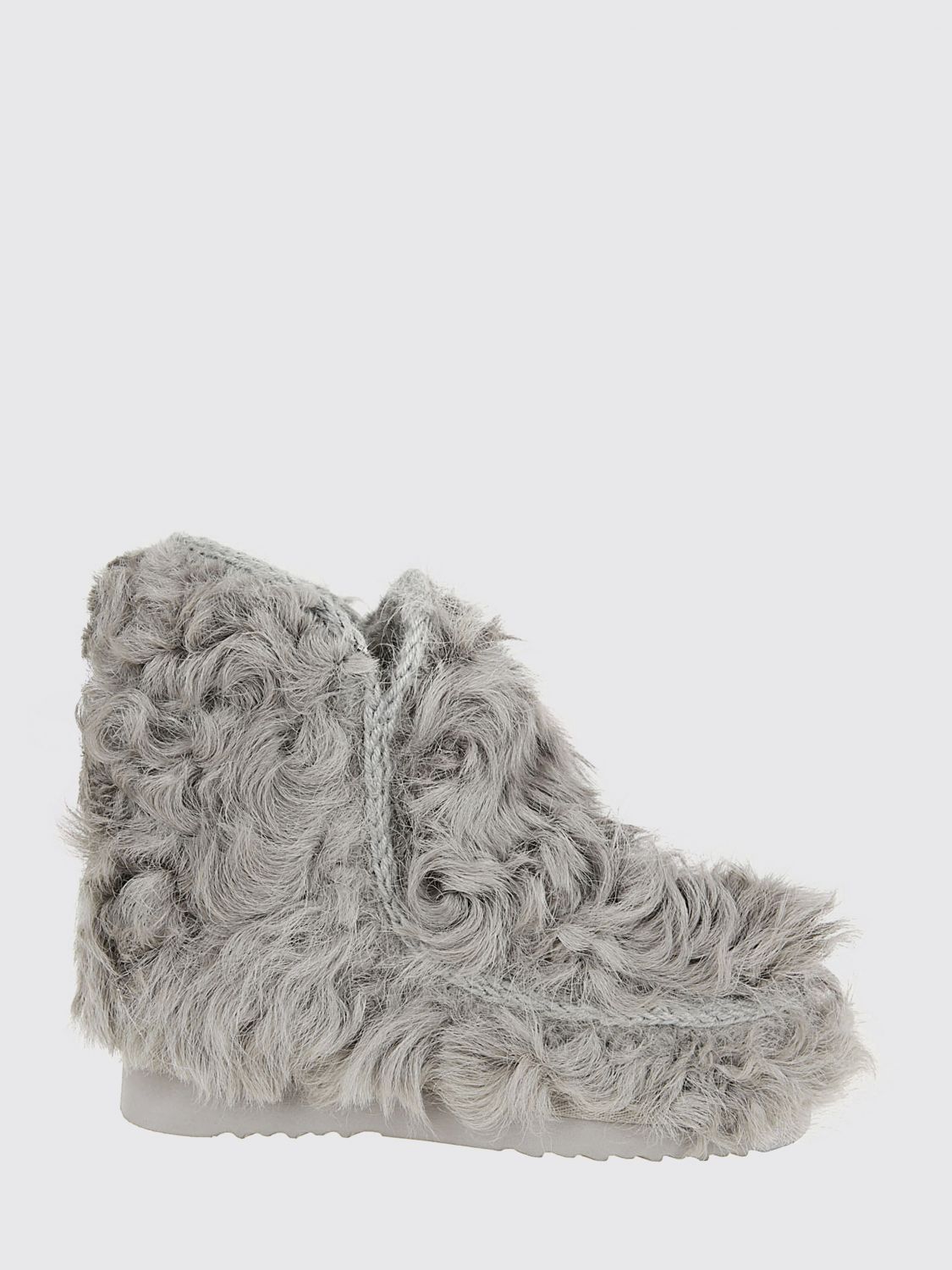 Mou Textured Faux Fur Ankle Boots In Gray