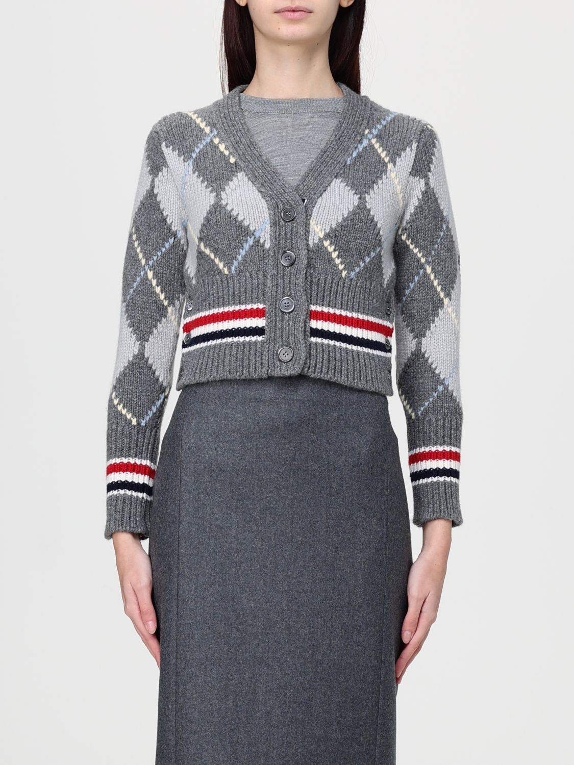 Thom Browne Cardigan Argyle In Gray