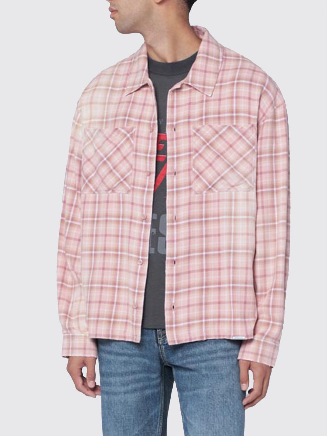 Represent Flannel Shirt With Checked Design And Pockets In Pink