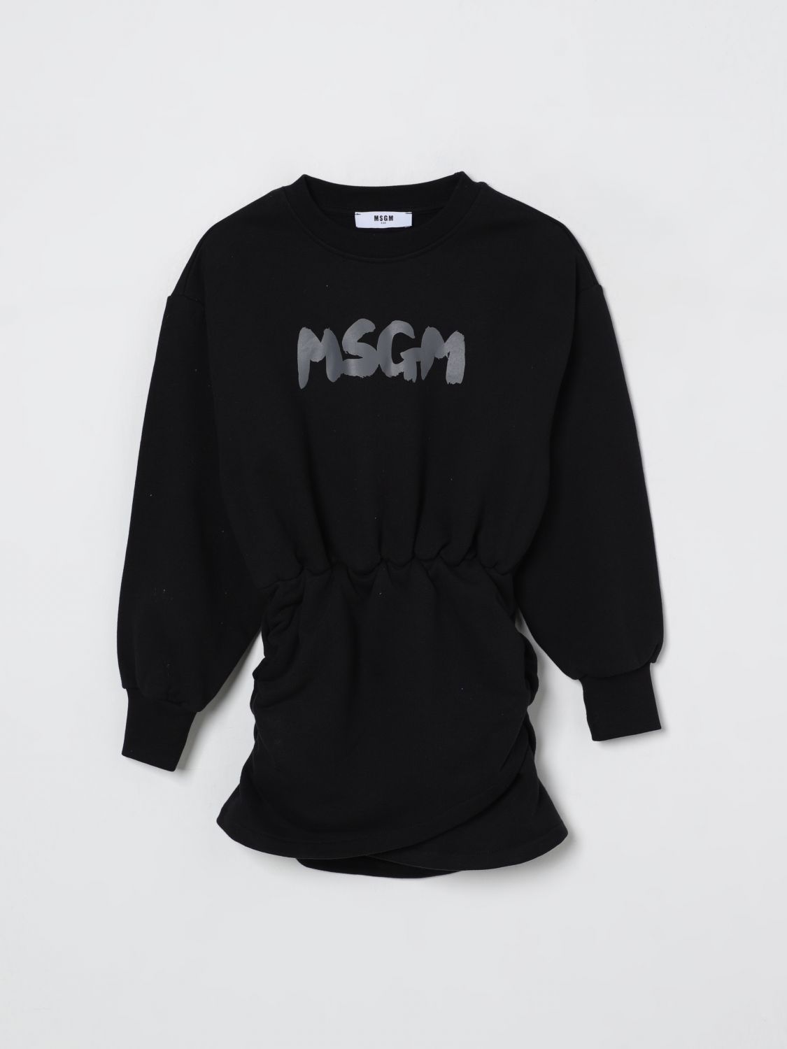 Msgm Black Dress For Girl With Logo In Black