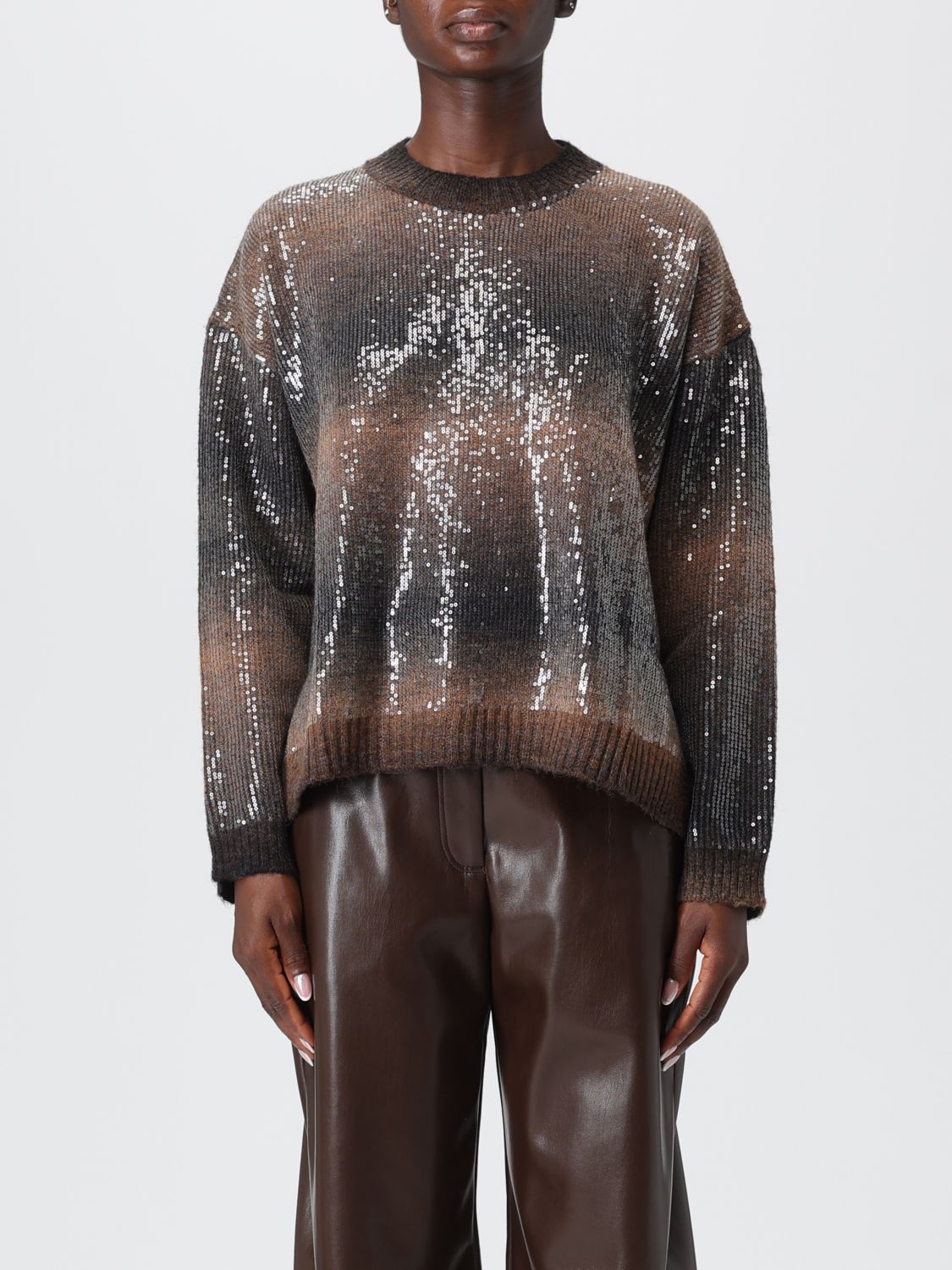 Liu •jo Sequin-embroidered Crew Neck Jumper In Brown