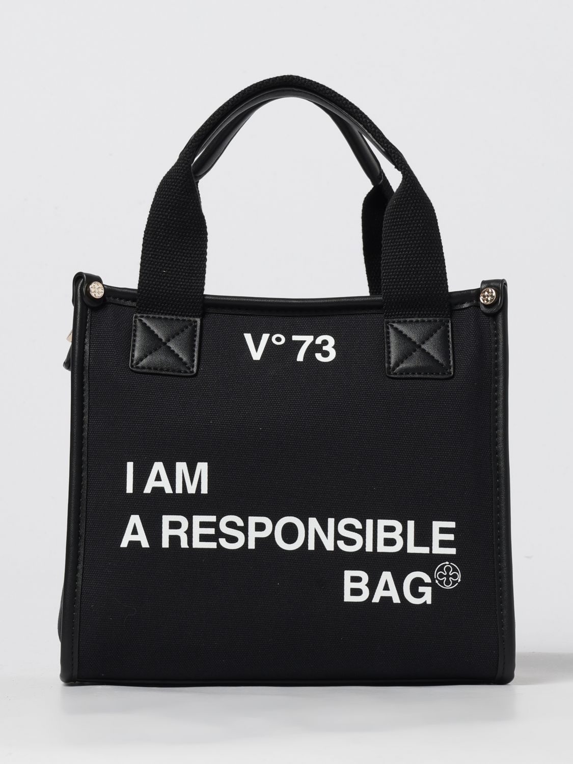 V73 Responsibility Tote Bag In Canvas And Eco-leather In Black