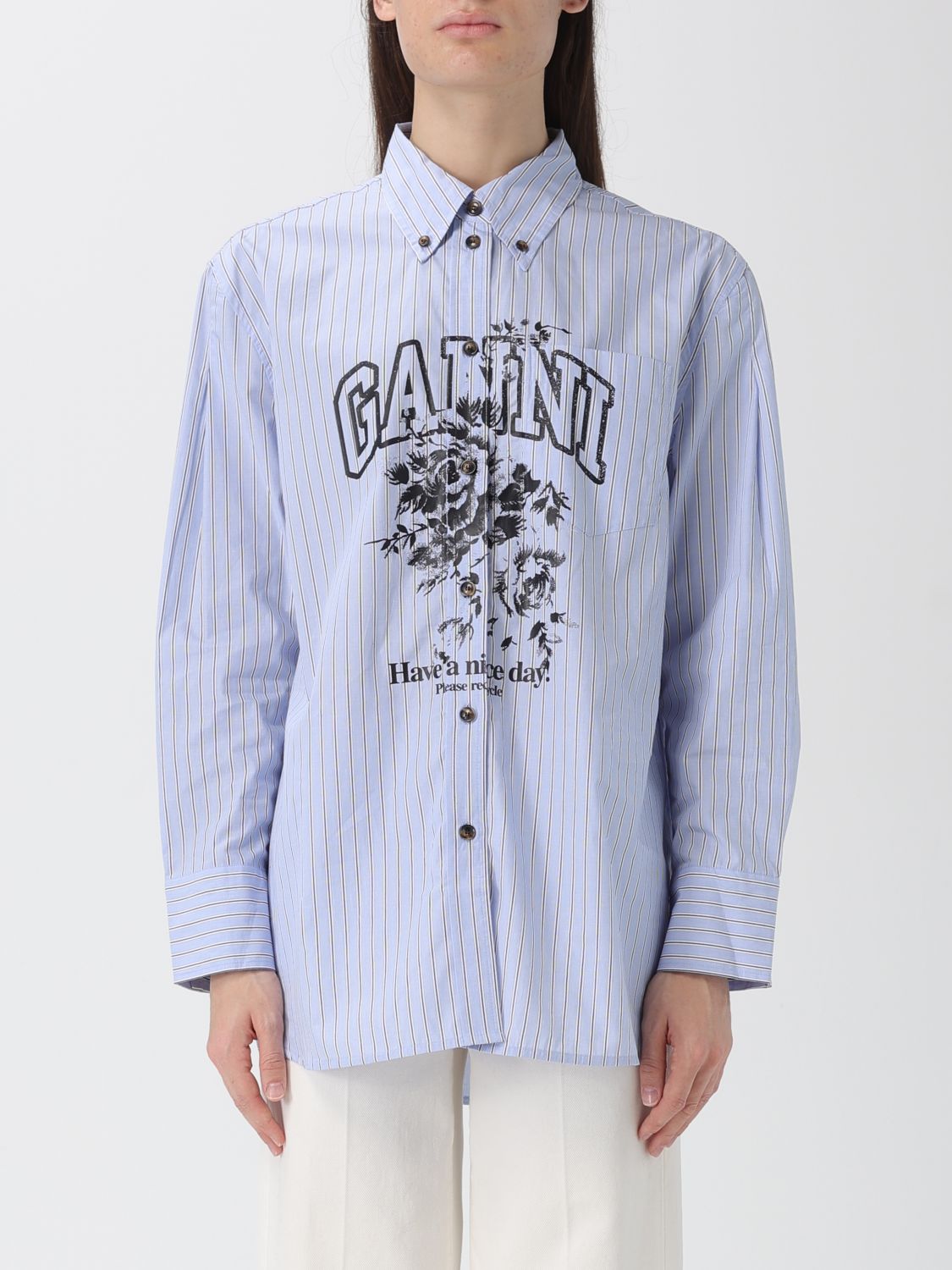 Ganni Shirt  Woman Color Blue In Blue