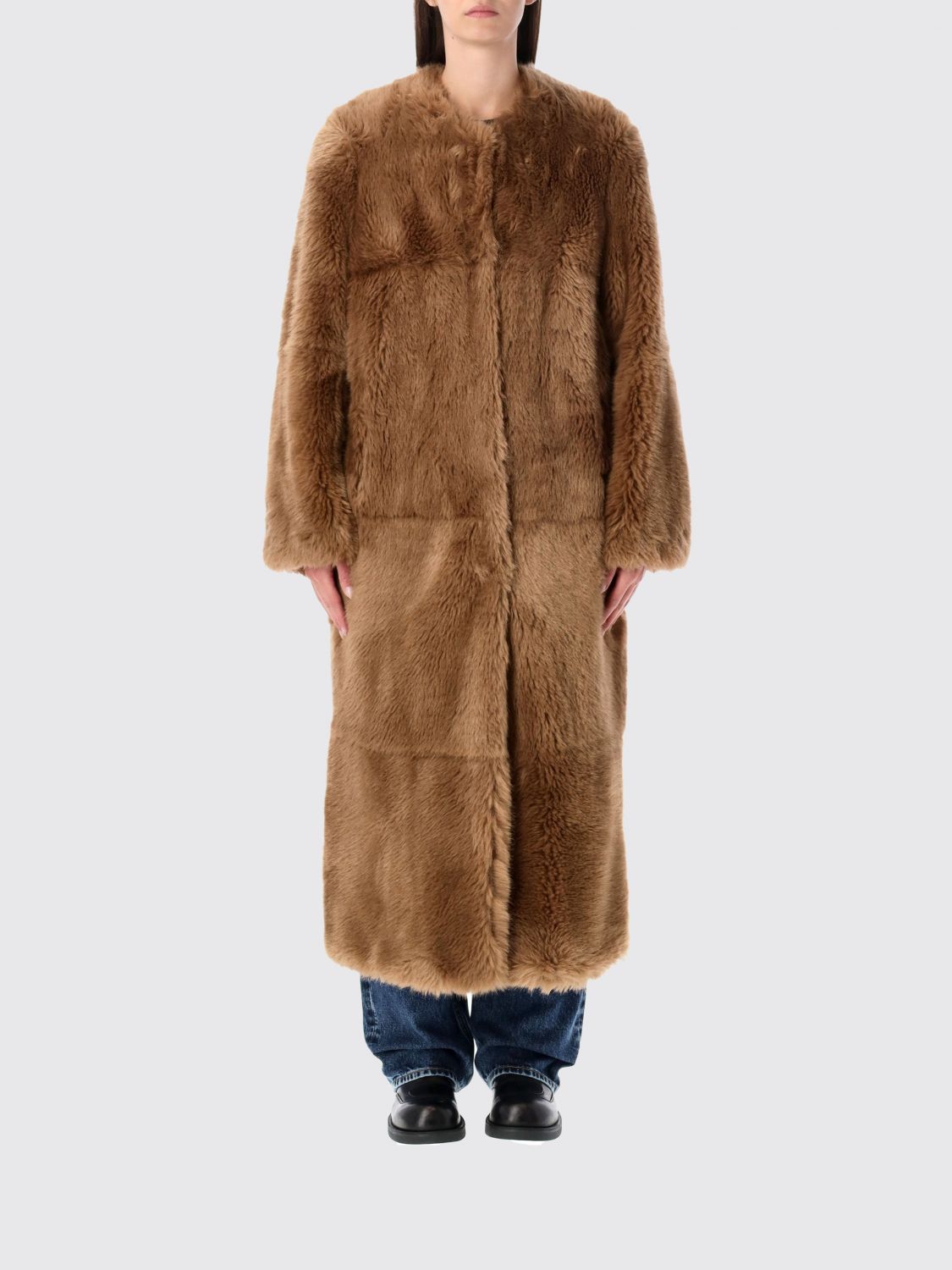 Stand Studio Hilma Patchwork Faux Fur Coat In Brown