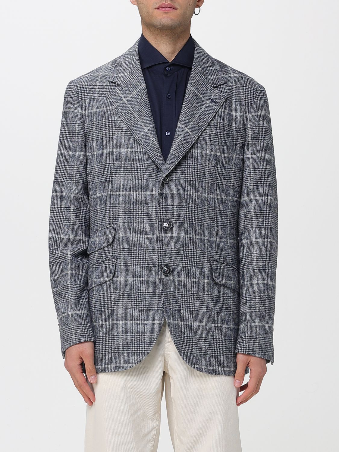 Brunello Cucinelli Notch Lapel Wool Jacket In Blue