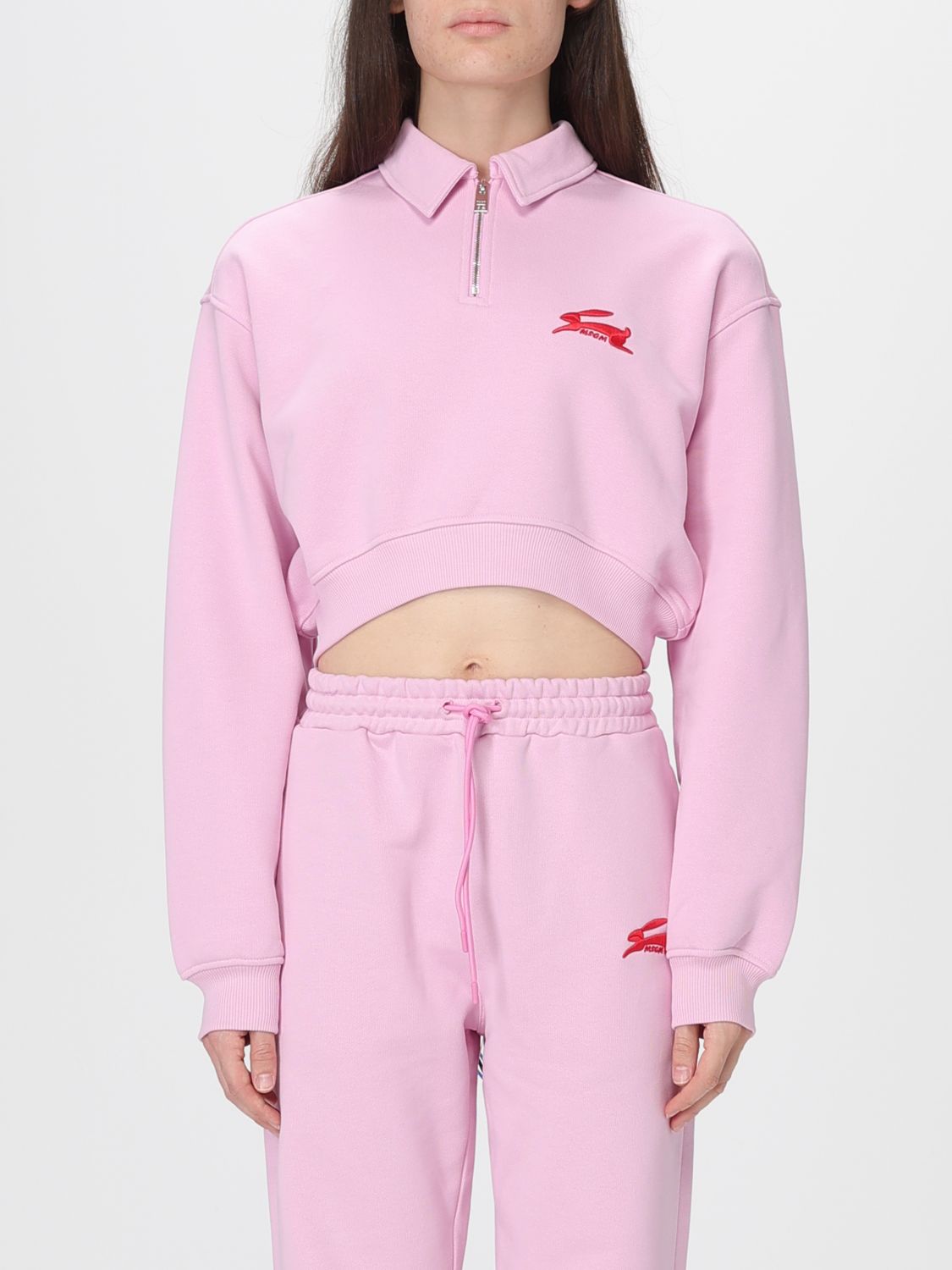 Msgm "follow The Rabbit" Collared Sweatshirt In Pink