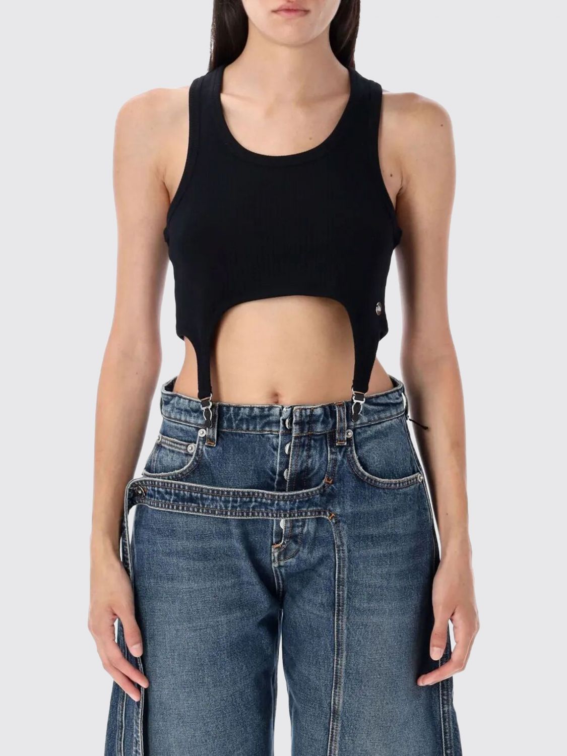 Jean Paul Gaultier Cotton Ribbed Bra With Lingerie Garter In Black