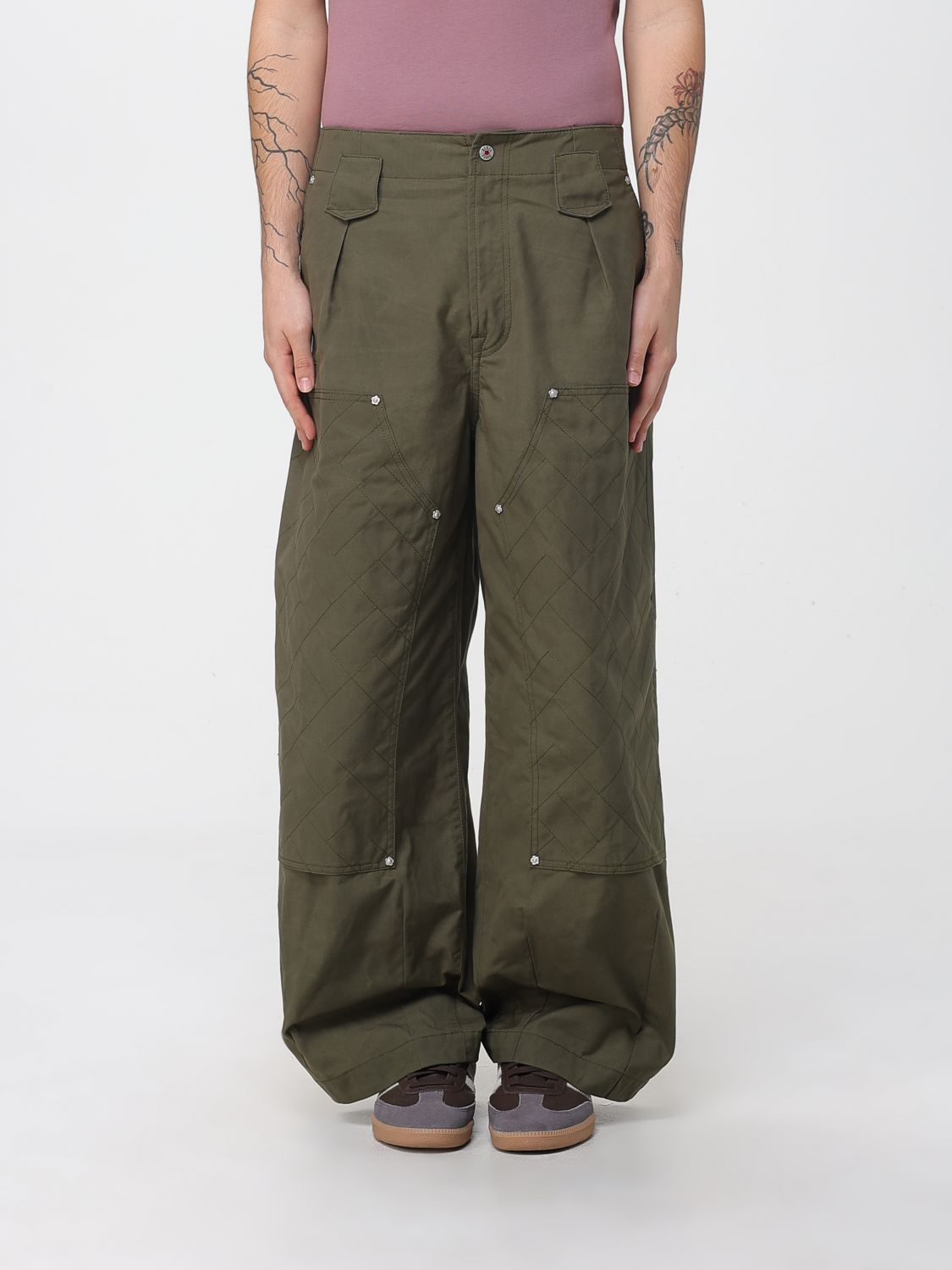 Kenzo Cotton Trousers With Quilted Pattern And Pockets In Green