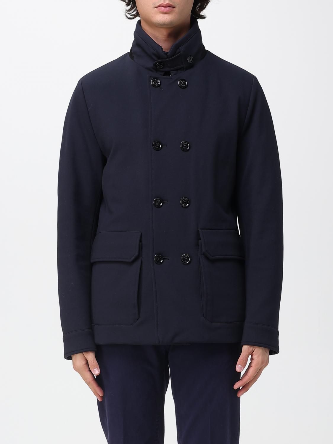 Moorer Double-breasted Black Peacoat With Detachable Lining In Blue